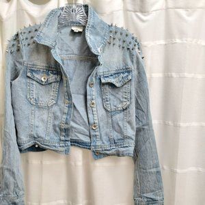 Cropped Studded Hot + Delicious Denim Jacket